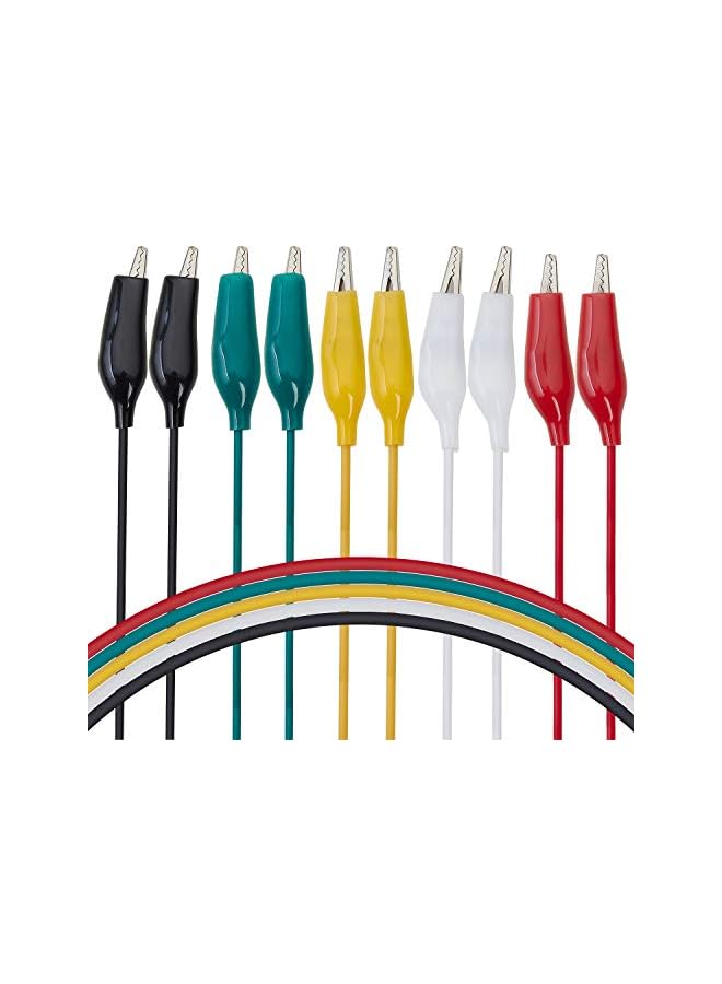 The Bros مجموعة أسلاك اختبار ومشابك تمساح 10 قطع و5 ألوان، أحمر، أصفر، أخضر، أبيض، أسود، 20.5 بوصة (عبوة واحدة)، WG-026 - Image 4