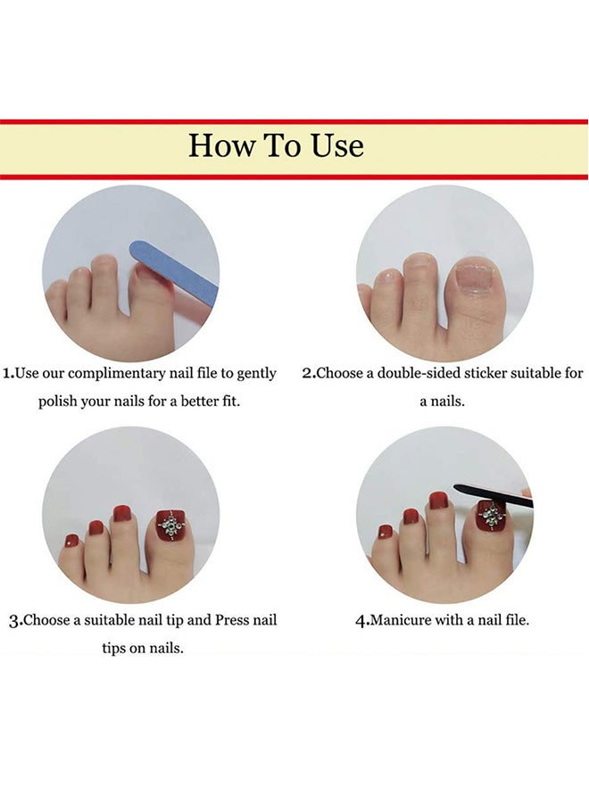 SCHAVO 24 Pieces Press on Toenail Fake Nail Set with Sparking Dimond - Image 4