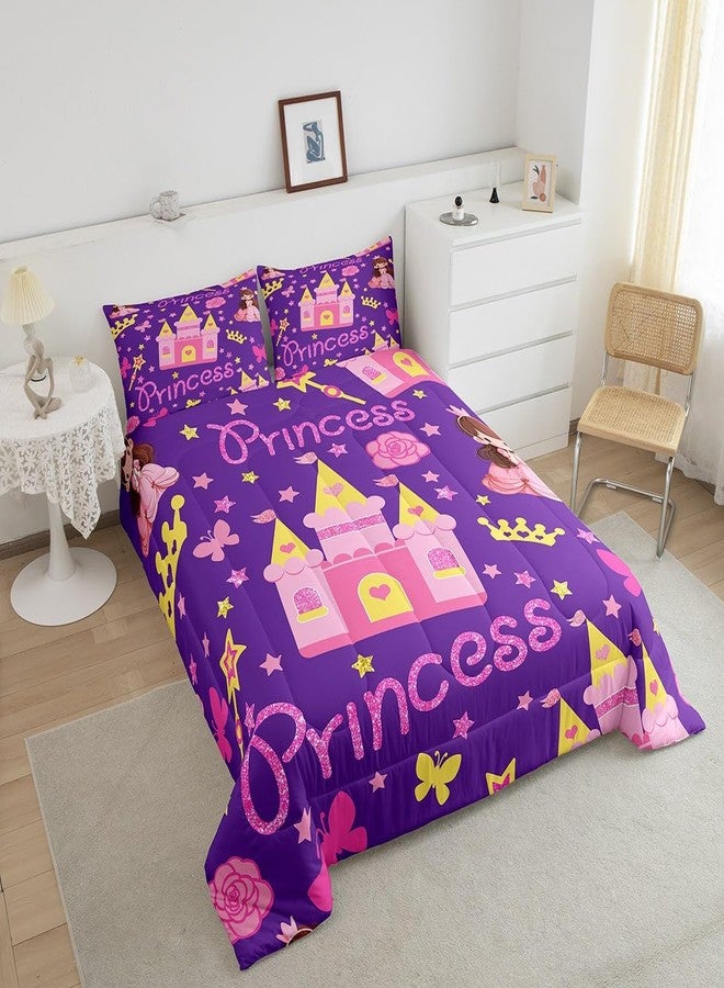 Castle Fairy Dreamy Princess Castle Twin Size Comforter Set,Girls Castle Stars Girls Crown Duvet Set Soft Bed Collection,Butterfly Floral Bedding Comforter for Boys Girls Bedroom,2 Pcs - Image 3