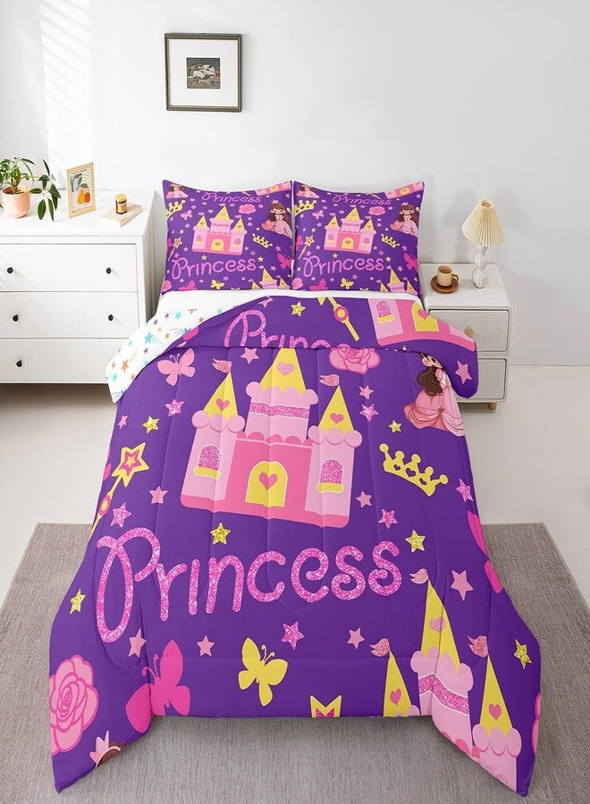 Castle Fairy Dreamy Princess Castle Twin Size Comforter Set,Girls Castle Stars Girls Crown Duvet Set Soft Bed Collection,Butterfly Floral Bedding Comforter for Boys Girls Bedroom,2 Pcs - Image 2