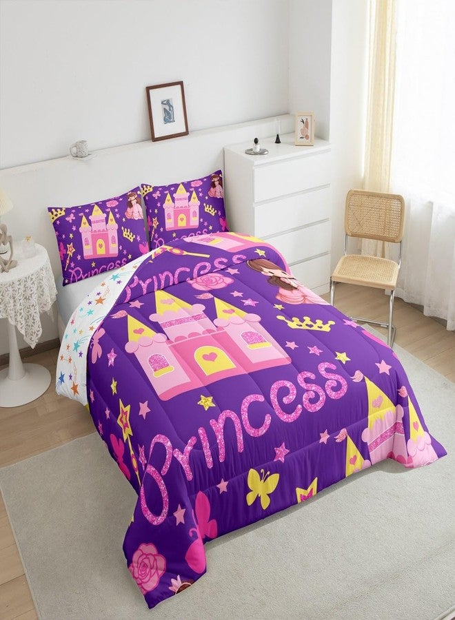 Castle Fairy Dreamy Princess Castle Twin Size Comforter Set,Girls Castle Stars Girls Crown Duvet Set Soft Bed Collection,Butterfly Floral Bedding Comforter for Boys Girls Bedroom,2 Pcs - Image 4