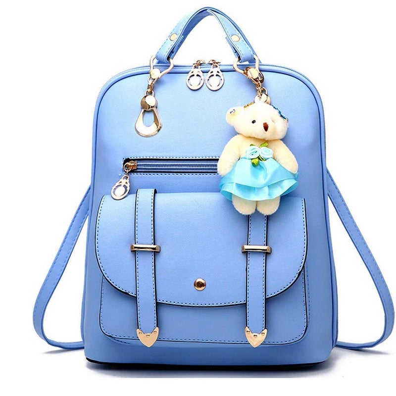 Fashion Korean Style Backpack Shoulder Bag with Teddy Bear for Teenager Girl Women Lady Casual Bag Pack Dual Usage Bag