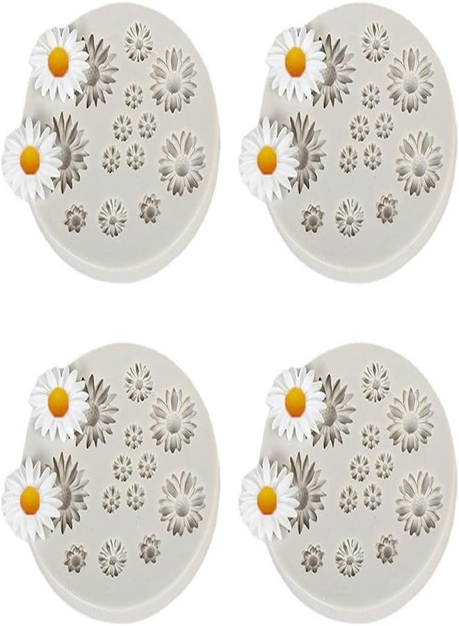 Bwexxt 4 Pcs Cute Flower Silicone Molds Daisy Shape Fondant Candy Mould Flower Chocolate for DIY Cake Cupcake Topper Fudge Candy Making Supplies for Cake Decoration Candy Ice Cube Soap Wax Making Craft - Image 1