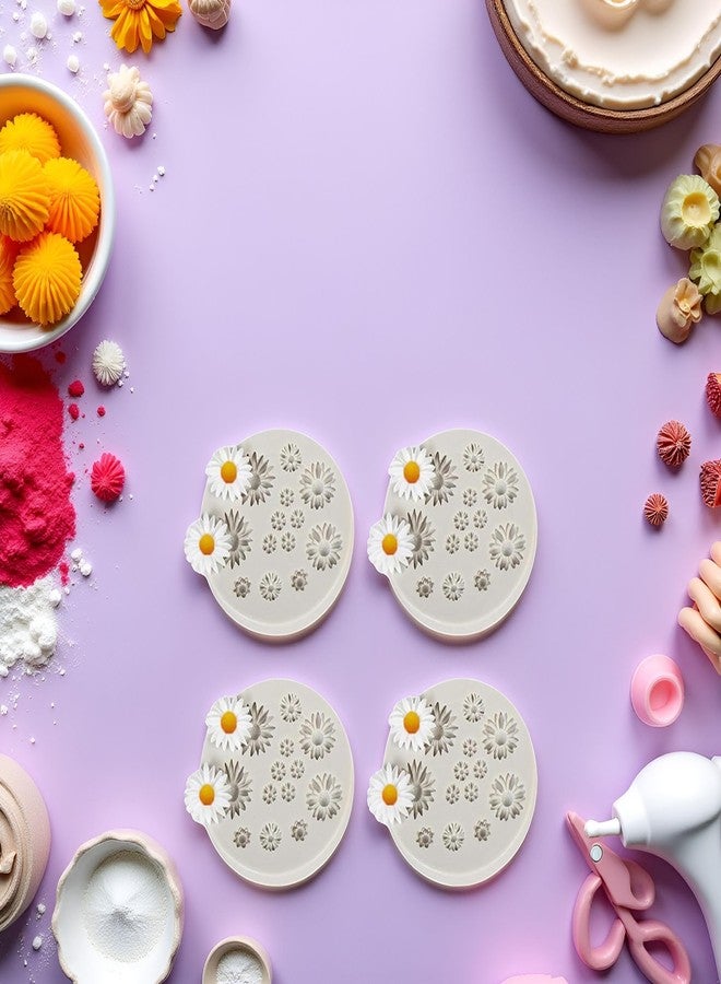 Bwexxt 4 Pcs Cute Flower Silicone Molds Daisy Shape Fondant Candy Mould Flower Chocolate for DIY Cake Cupcake Topper Fudge Candy Making Supplies for Cake Decoration Candy Ice Cube Soap Wax Making Craft - Image 5