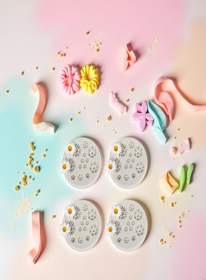 Bwexxt 4 Pcs Cute Flower Silicone Molds Daisy Shape Fondant Candy Mould Flower Chocolate for DIY Cake Cupcake Topper Fudge Candy Making Supplies for Cake Decoration Candy Ice Cube Soap Wax Making Craft - Image 4