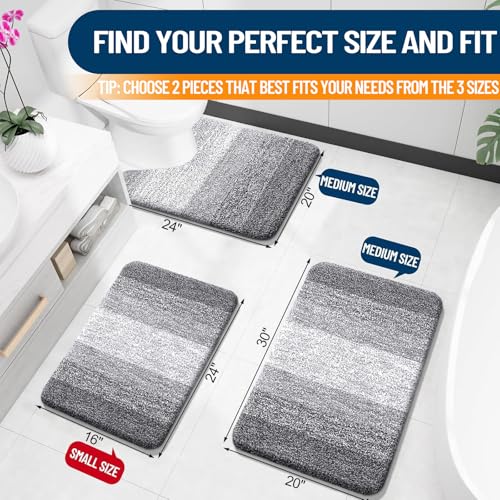 OLANLY Bathroom Rug Set 2 Piece, Soft Absorbent Microfiber Bath Rug Set, Non-Slip, Machine Wash Dry, Plush Shaggy Bath Mats for Bathroom (30"x20"+24"x16", Grey) - Image 2