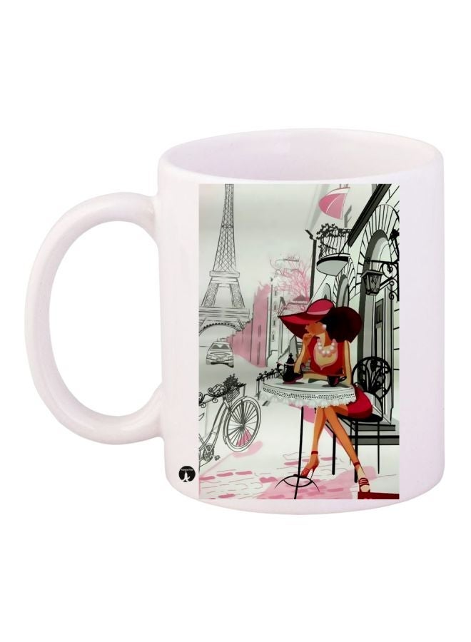 RYN Eiffel Tower Printed Coffee Mug White/Grey/Pink 11ounce