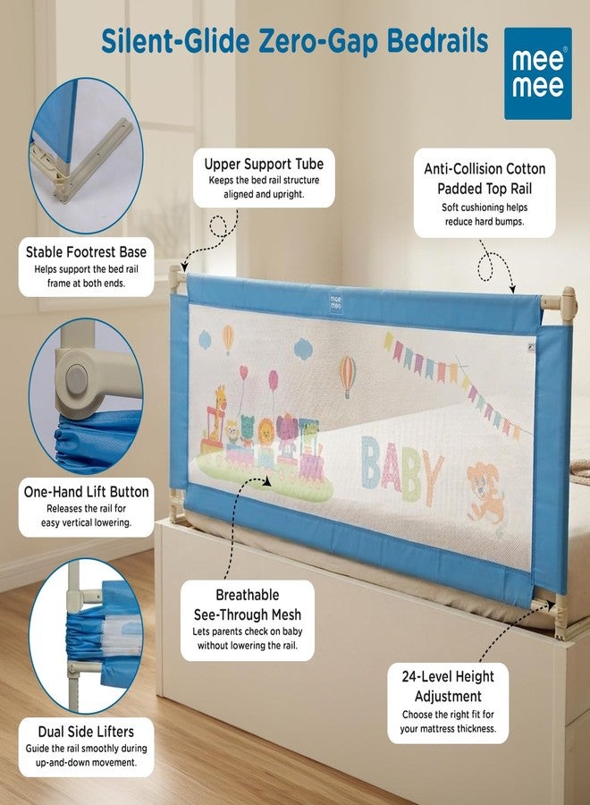 Mee Mee Bed Rail Guard 6 ft (180 × 72 cm) | Adjustable Safety Rail for Babies & Toddlers | Portable Single-Side Guard with Elephant Print (1, Blue) - Image 2