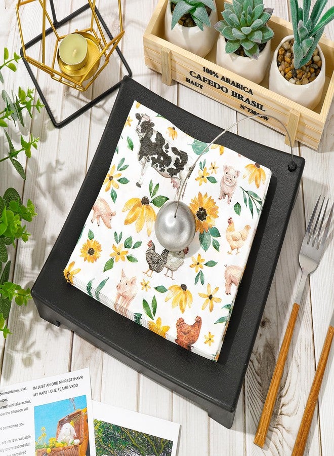 100 Pcs Floral Farm Animals Paper Napkins Watercolor Cow Chicken Hen Pig Decorative Disposable Napkins Luncheon Dinner Napkin for Farmhouse Birthday Dining Party Tableware Supplies - Image 3