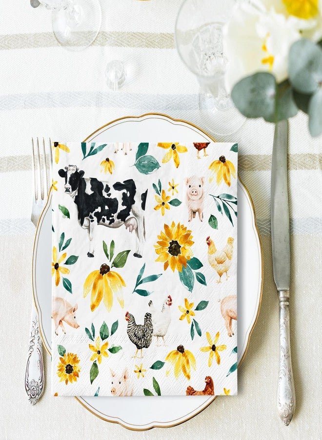 100 Pcs Floral Farm Animals Paper Napkins Watercolor Cow Chicken Hen Pig Decorative Disposable Napkins Luncheon Dinner Napkin for Farmhouse Birthday Dining Party Tableware Supplies - Image 4