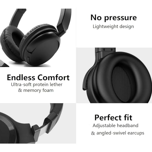 Queemie Wireless Bluetooth Headphones with FM Radio, Over-Ear Wireless Headset for TV, Computer & Phone, No Audio Delay Deep Bass Headphone Ultra-Lightweight Design for Teens & Elderly (Black) - Image 3
