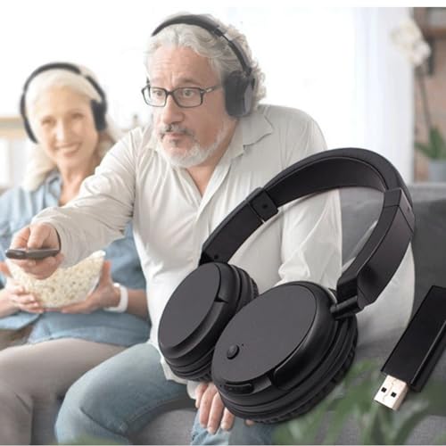 Queemie Wireless Bluetooth Headphones with FM Radio, Over-Ear Wireless Headset for TV, Computer & Phone, No Audio Delay Deep Bass Headphone Ultra-Lightweight Design for Teens & Elderly (Black) - Image 2