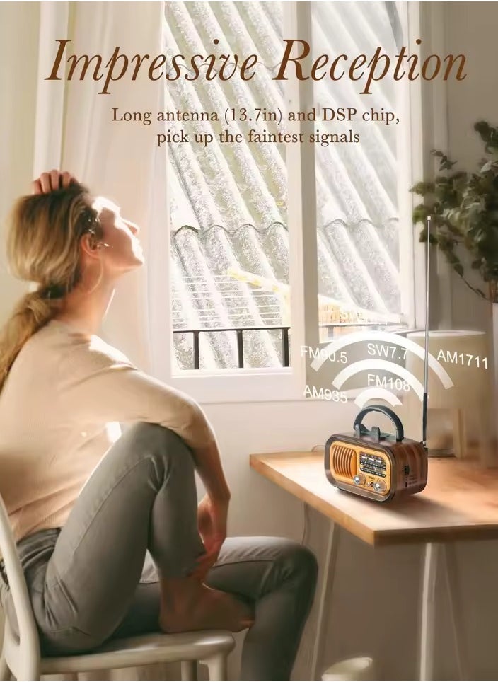 Denx Rechargeable Radio, Portable Radio Am Fm Transistor With Best Sound, Solar/Battery Operated Radio, Support Tf Card/Usb Playing  - Image 3