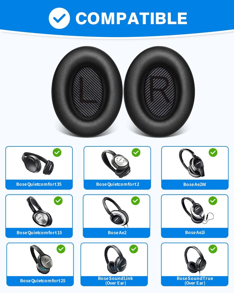Link Dream Ear Pads for Bose Quiet Comfort 35 Soft Protein Leather Replacement Earpads Ear Cushions Ear Pad for Bose QC 35/25 / 15 QC2 / Ae2 / Ae2i / Ae2W / Sound Link/Sound True (Black) - Image 2