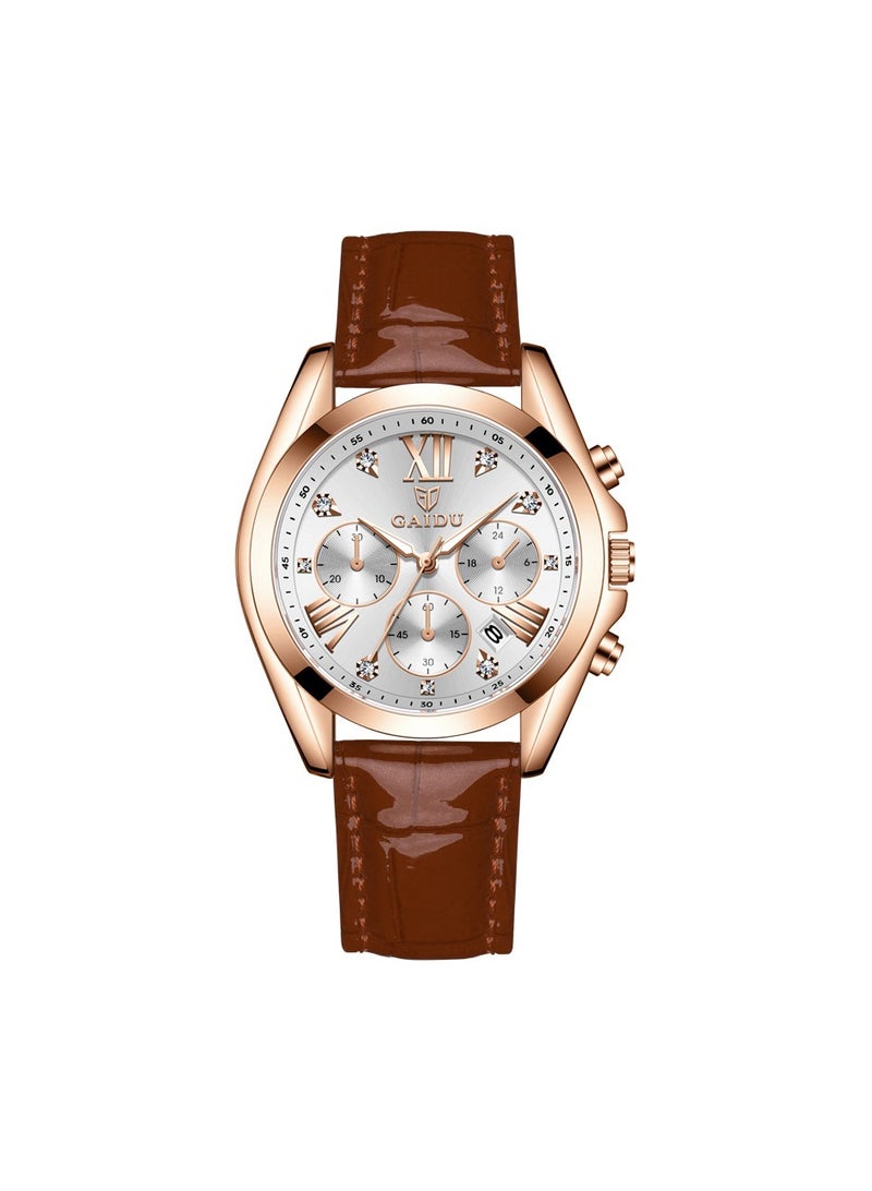 xozgdovg Watch business wind waterproof watch calendar women's watch /KD8868 rose shell white brown belt 