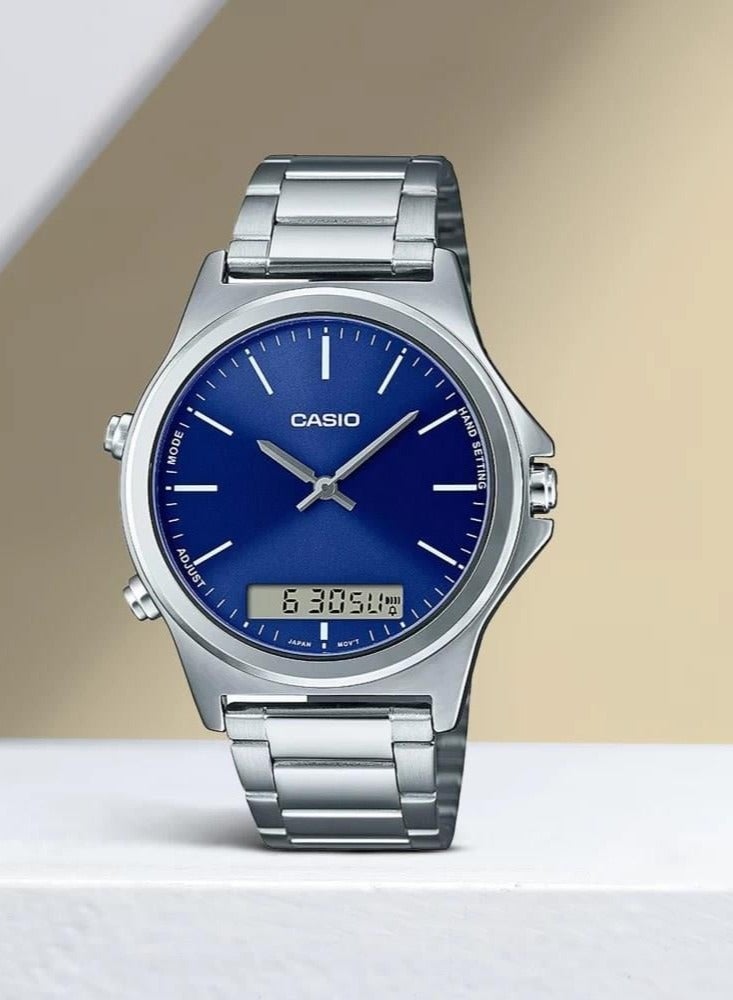 CASIO CASIO MTP-VC01D-2EUDF Men's Blue Dial Stainless Steel Band Analog-Digital Wrist Watch - Image 3