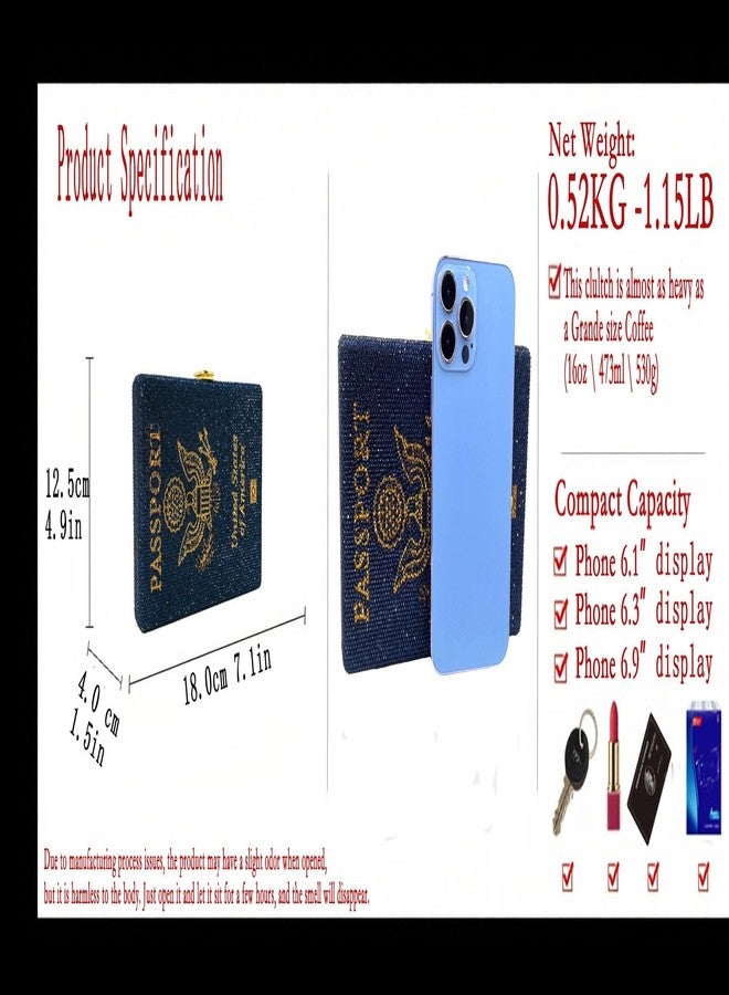 Boutique De FGG حقائب يد نسائية من بوتيك دي إف جي جي، طراز أمريكان باسبورت، باللون الكحلي، مناسبة للحفلات، مزينة بالكريستال، حقائب يد صغيرة مرصعة بأحجار الراين. - Image 5