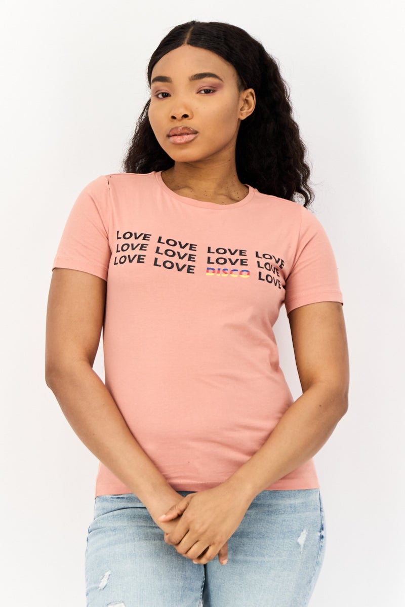 ONLY Women Round Neck Short Sleeves Graphic Print T-Shirts, Old Rose - Image 1