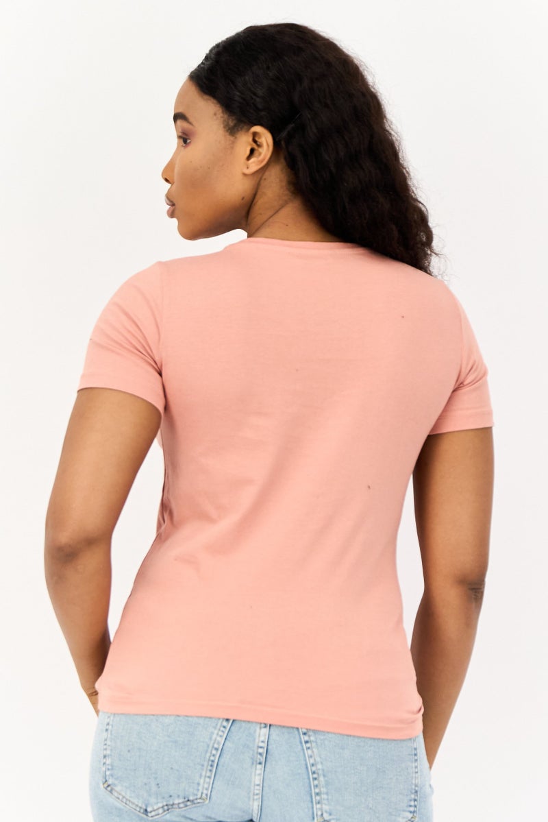 ONLY Women Round Neck Short Sleeves Graphic Print T-Shirts, Old Rose - Image 4