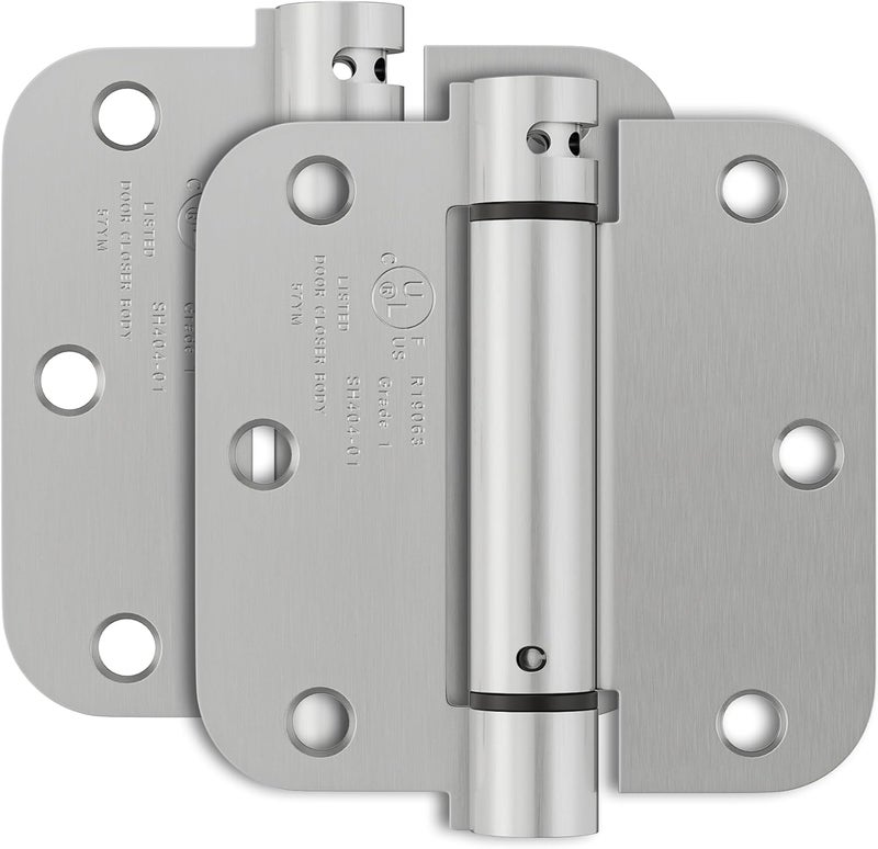Bubxo 2 Pack Self Closing Door Hinges 3.5 Inch, Spring Door Hinge with 5/8'' Radius Corners, Adjustable Tension for Garage, Front, Back Door, UL Listed, Left and Right Hand, Brushed Nickel - Image 1