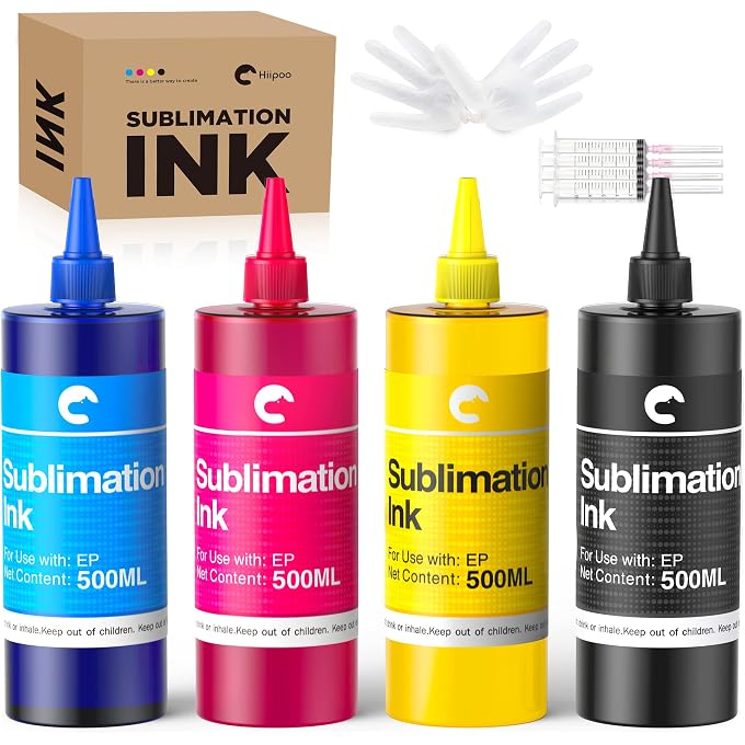 Hiipoo 2000ml Sublimation Ink Refilled Bottles Work with WF7710 ET2760 ET2720 ET2803 ET2800 ET15000 C88 C88+ Inkjet Printers Heat Press Transfer on Mugs Plates T-Shirts Pillows Phone Case