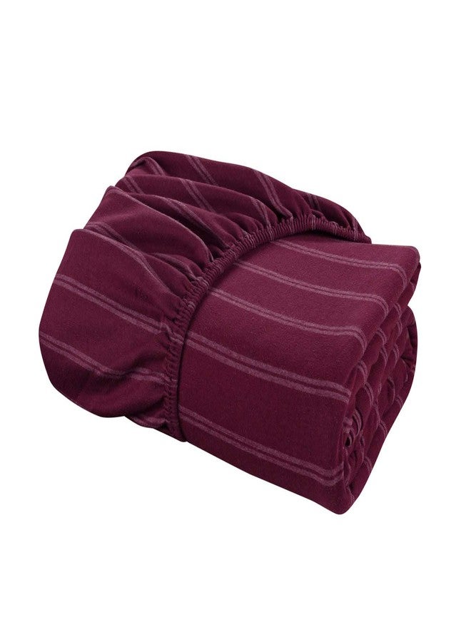 ديلانا ملاءة سرير من قماش جيرسي محبوك من ديلانا، ناعمة ومسامية، مصنوعة من نسيج تي شيرت، ملاءة سفلية فقط (مخطط أحمر، مفرد) - Image 1