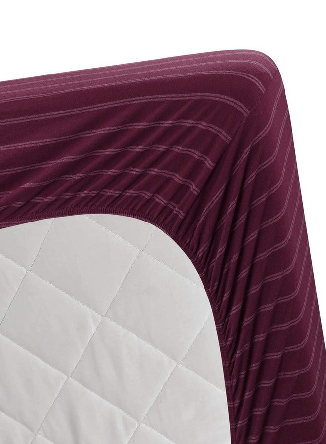 ديلانا ملاءة سرير من قماش جيرسي محبوك من ديلانا، ناعمة ومسامية، مصنوعة من نسيج تي شيرت، ملاءة سفلية فقط (مخطط أحمر، مفرد) - Image 3