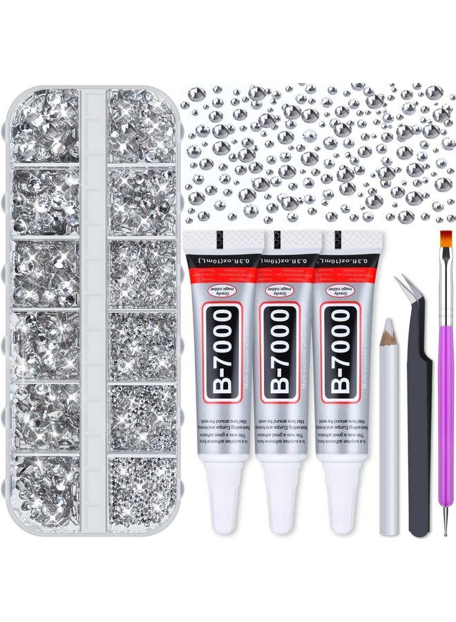 Audab B7000 Jewelry Adhesive Glue With Rhinestones For Crafts 2100Pcs Flat Back Gems Crystal Rhinestones With Tweezer Dotting Tools Clear Glue For Diy Clothes Fabric Shoes Jewelry Making Nail Art - Image 1