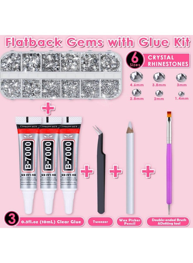 Audab B7000 Jewelry Adhesive Glue With Rhinestones For Crafts 2100Pcs Flat Back Gems Crystal Rhinestones With Tweezer Dotting Tools Clear Glue For Diy Clothes Fabric Shoes Jewelry Making Nail Art - Image 2
