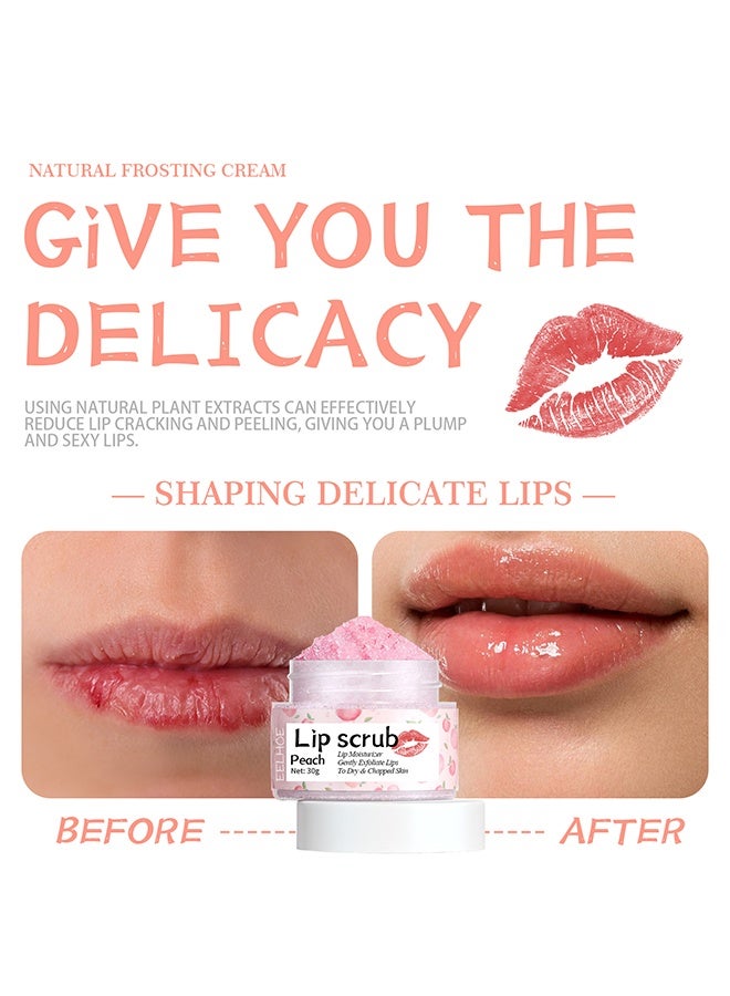 EELHOE Peach Lip Scrub - Lip Scrubs Exfoliator And Moisturizer With Lip Brush - Natural Gentle Lip Treatment - Peach Sugar Lip Scrub For Dry - Cracked And Dark Lips 30G - Image 5