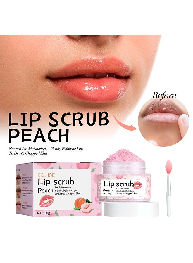 EELHOE Peach Lip Scrub - Lip Scrubs Exfoliator And Moisturizer With Lip Brush - Natural Gentle Lip Treatment - Peach Sugar Lip Scrub For Dry - Cracked And Dark Lips 30G - Image 1