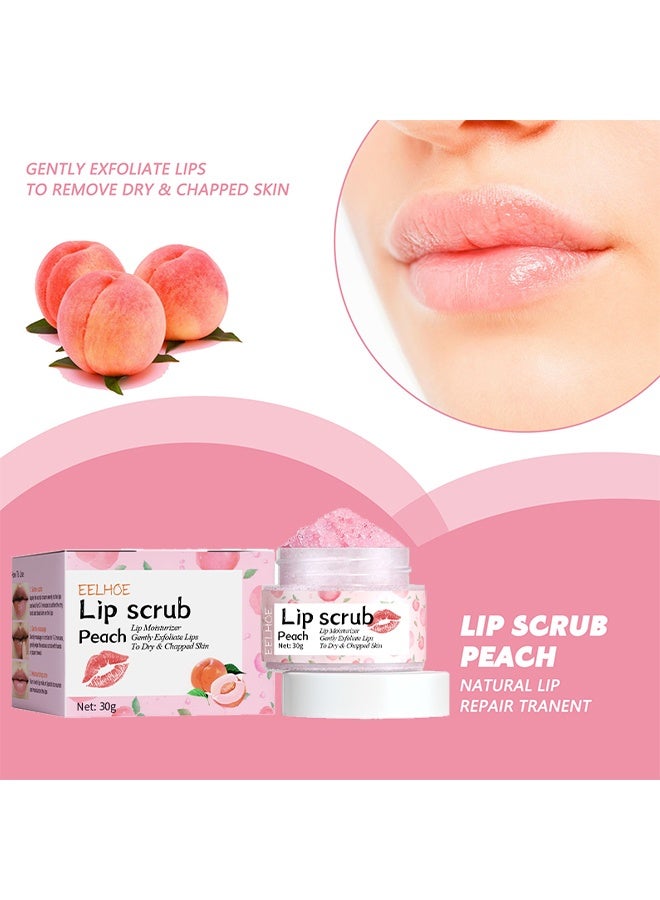 EELHOE Peach Lip Scrub - Lip Scrubs Exfoliator And Moisturizer With Lip Brush - Natural Gentle Lip Treatment - Peach Sugar Lip Scrub For Dry - Cracked And Dark Lips 30G - Image 2
