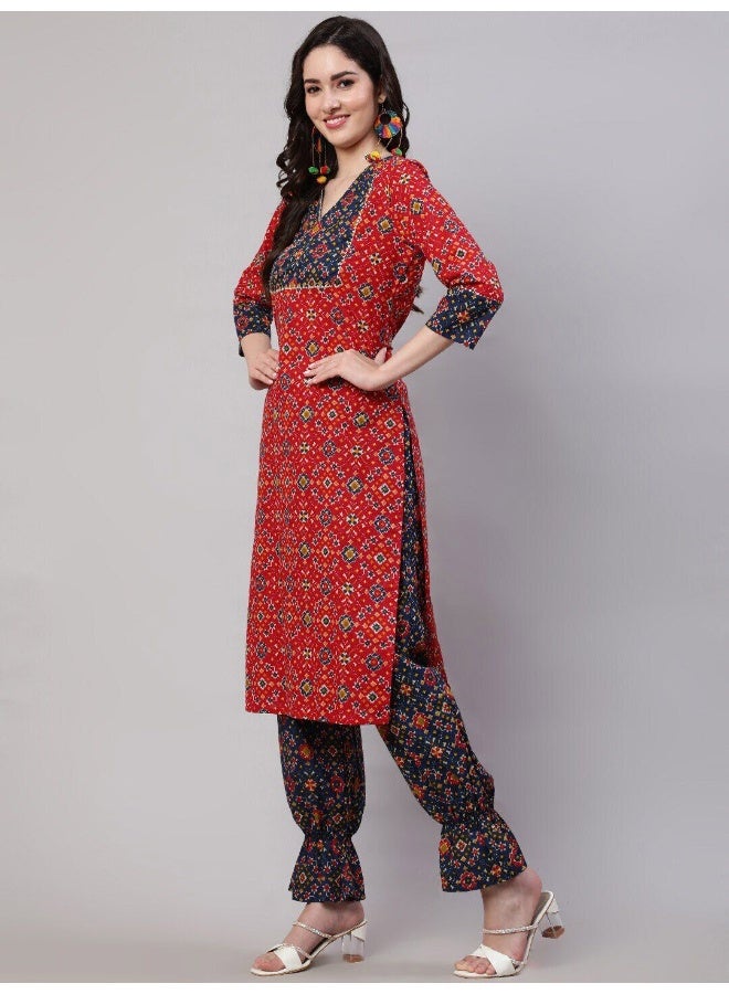 AKS Red Patola Print Kurta Pant With Dupatta  - Image 4