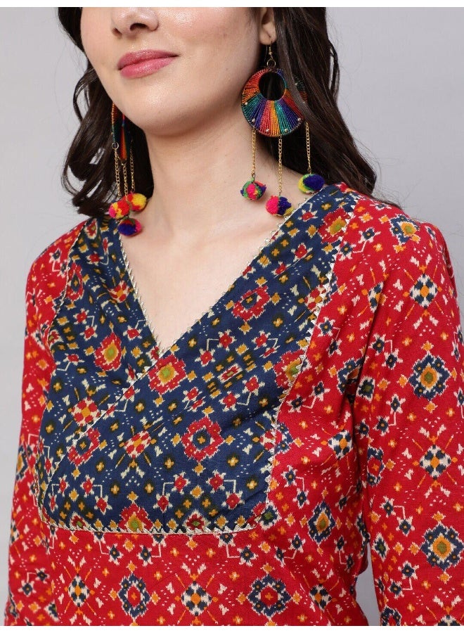 AKS Red Patola Print Kurta Pant With Dupatta  - Image 2
