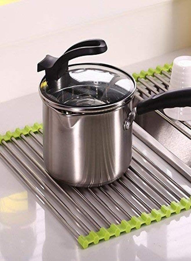 SCILLA Foldable Stainless Steel Drain Rack/Kitchen Sink Roll up Dish Drying Rack/Portable Dish Drainer Rack for Crockery, Utensils, Fruits, Vegetables, Etc. (Multi-Color) - Image 4