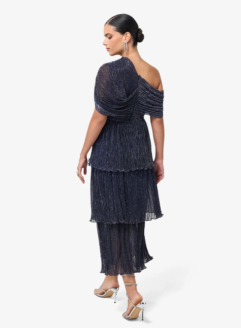 Threadz by Ajooni Ruffle Sequin One Shoulder Midi Dress
