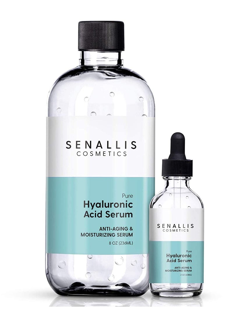SenAllis Cosmetics - Hyaluronic Acid Serum 8 fl oz And 2 fl oz, Made From Pure Hyaluronic Acid, Anti Aging/Wrinkle, Ultra-Hydrating Moisturizer That Reduces Dry Skin Manufactured In USA - Image 1
