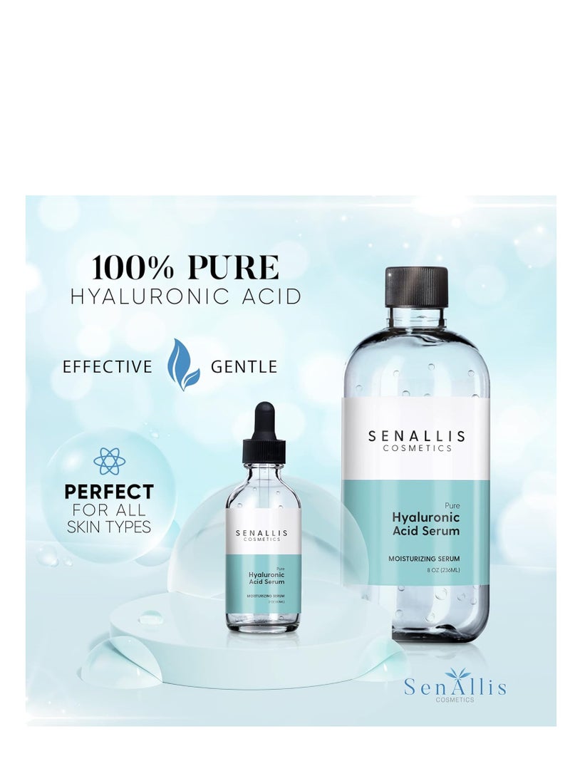 SenAllis Cosmetics - Hyaluronic Acid Serum 8 fl oz And 2 fl oz, Made From Pure Hyaluronic Acid, Anti Aging/Wrinkle, Ultra-Hydrating Moisturizer That Reduces Dry Skin Manufactured In USA - Image 1