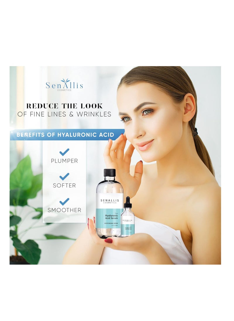 SenAllis Cosmetics - Hyaluronic Acid Serum 8 fl oz And 2 fl oz, Made From Pure Hyaluronic Acid, Anti Aging/Wrinkle, Ultra-Hydrating Moisturizer That Reduces Dry Skin Manufactured In USA - Image 1