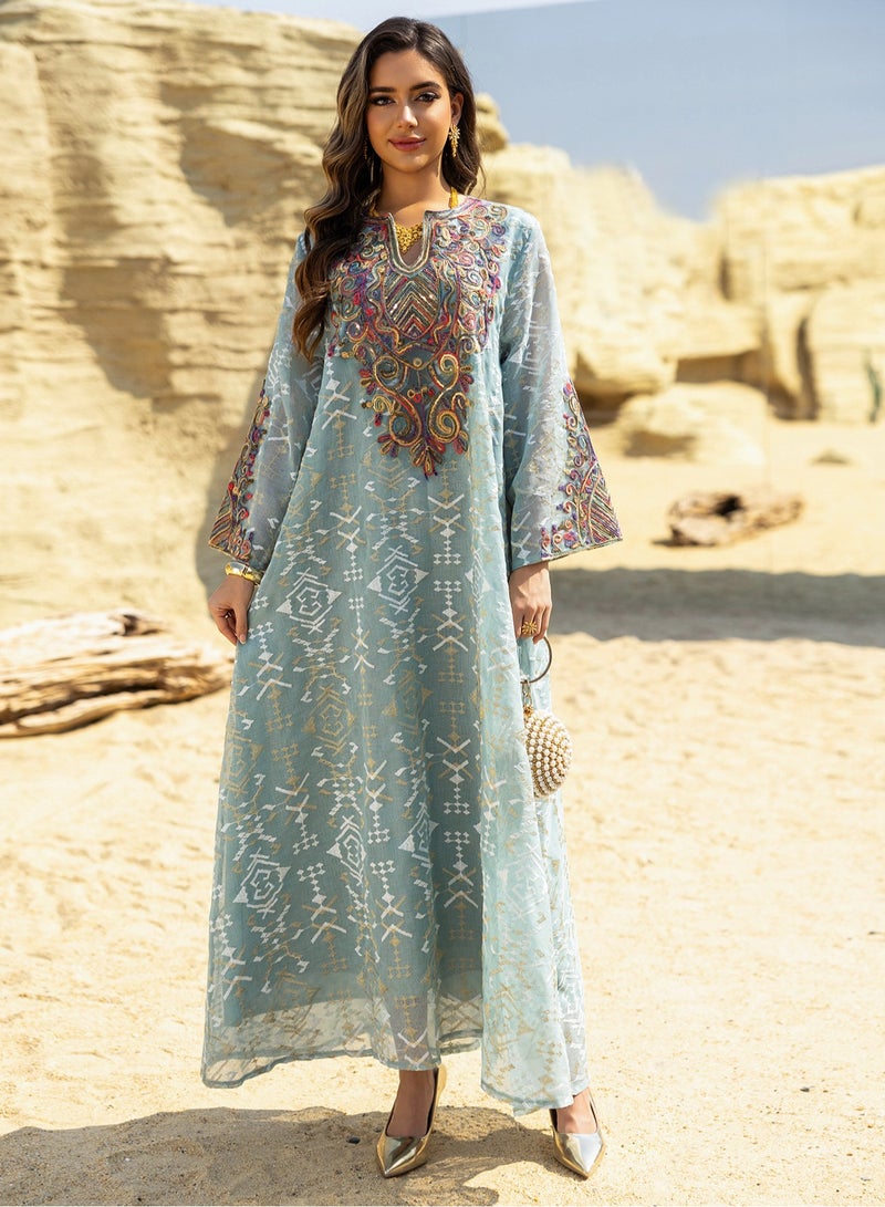 Dubai Embroidered Luxury Woman Evening Dress Mesh Sleeve Abaya Morocco Fashion Women Clothing 2025 ﻿  - Image 2