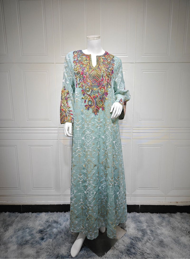 Dubai Embroidered Luxury Woman Evening Dress Mesh Sleeve Abaya Morocco Fashion Women Clothing 2025 ﻿  - Image 4