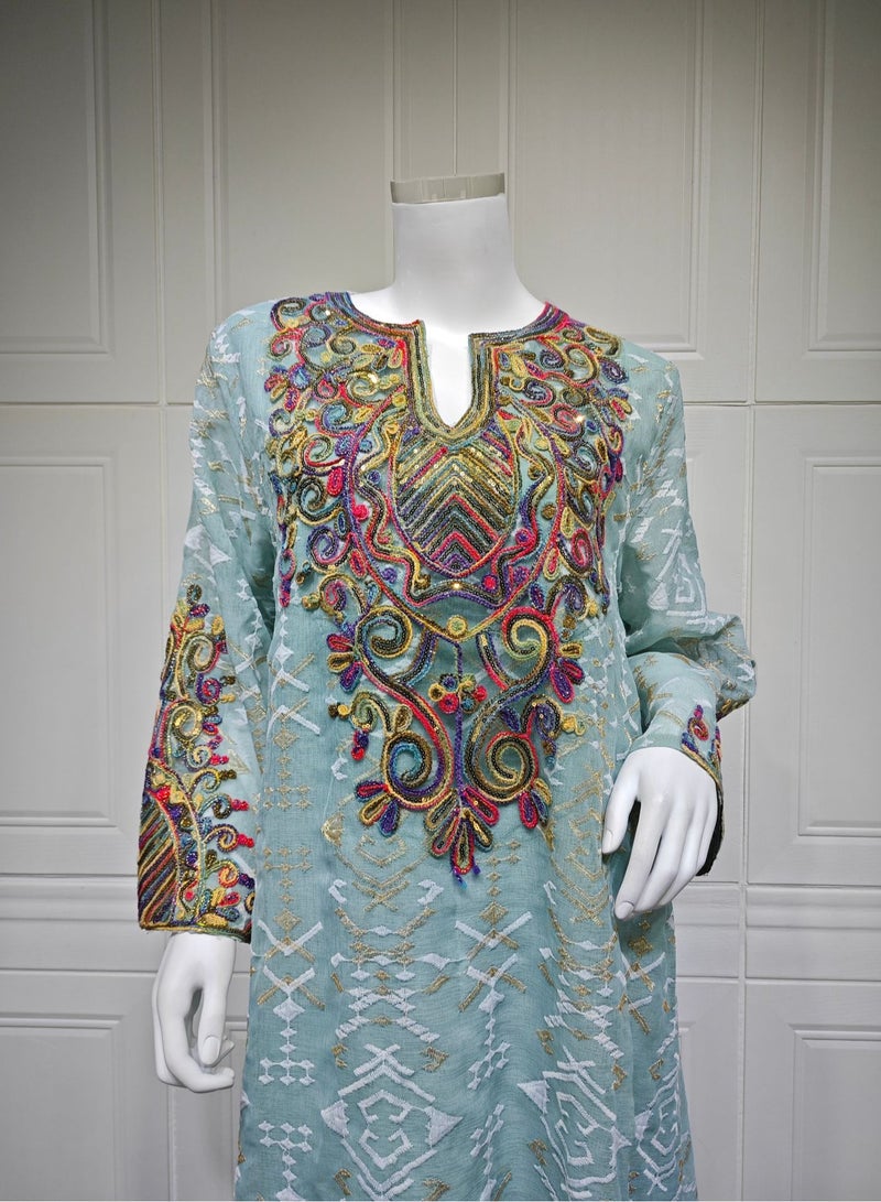 Dubai Embroidered Luxury Woman Evening Dress Mesh Sleeve Abaya Morocco Fashion Women Clothing 2025 ﻿  - Image 5