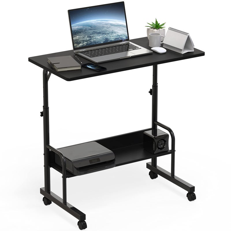 SHW 275 to 3525 Height Adjustable Mobile Standing Desk Laptop Workstation for Walking Pad Treadmill Black