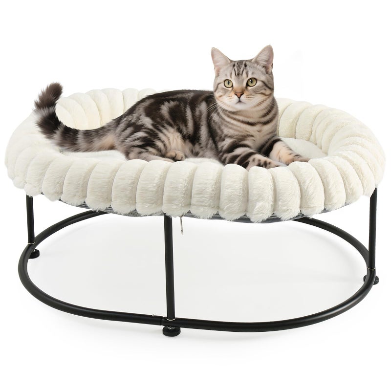 Sunhoo Elevated Cat Bed for Indoor Cats Raised Kitten Hammock Large High Puppy Cot Off Floor Self-Supporting Small Pet Chair with Metal Frame Washable Cushion Easy Assembly 23 * 17 * 8.3 in (White) - Image 1