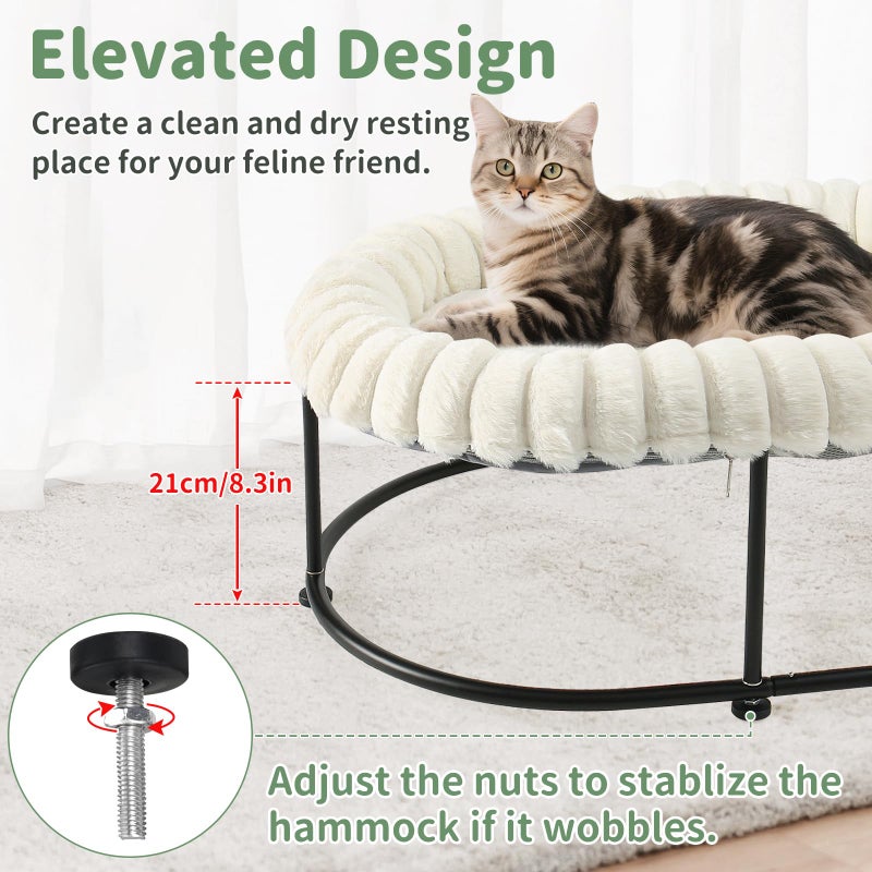 Sunhoo Elevated Cat Bed for Indoor Cats Raised Kitten Hammock Large High Puppy Cot Off Floor Self-Supporting Small Pet Chair with Metal Frame Washable Cushion Easy Assembly 23 * 17 * 8.3 in (White) - Image 2