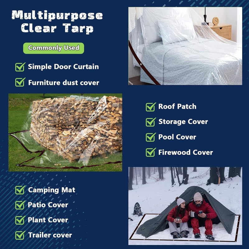 Welacymet Clear Tarps Waterproof 7X12 with Grommets Clear Vinyl Tarp Heavy Duty Outdoor Plastic PVC Tarp Covering for Patio Henhouse Porch Canopy Plant Camping - Image 4