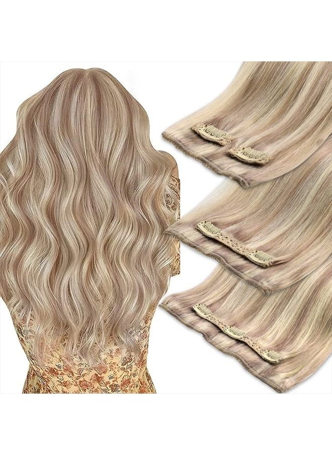 Ve Sunny Sunny Human Hair Clip in Extensions Ash Blonde Highlights Bleach Blonde Clip on Hair Extensions Blonde Real Hair Extensions Clip in Human Hair Highlights Blonde Can Be Toned 120g 18inch  - Image 1