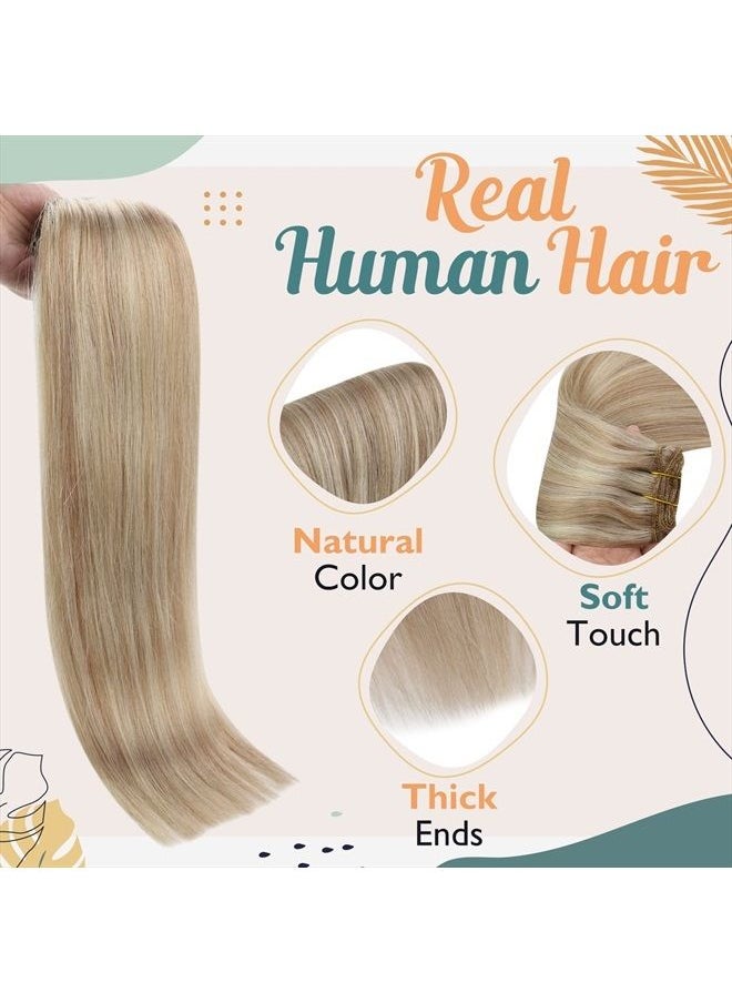 Ve Sunny Sunny Human Hair Clip in Extensions Ash Blonde Highlights Bleach Blonde Clip on Hair Extensions Blonde Real Hair Extensions Clip in Human Hair Highlights Blonde Can Be Toned 120g 18inch  - Image 4