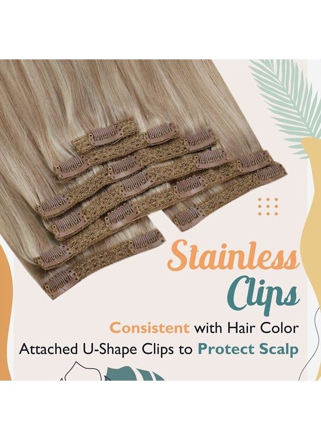 Ve Sunny Sunny Human Hair Clip in Extensions Ash Blonde Highlights Bleach Blonde Clip on Hair Extensions Blonde Real Hair Extensions Clip in Human Hair Highlights Blonde Can Be Toned 120g 18inch  - Image 5