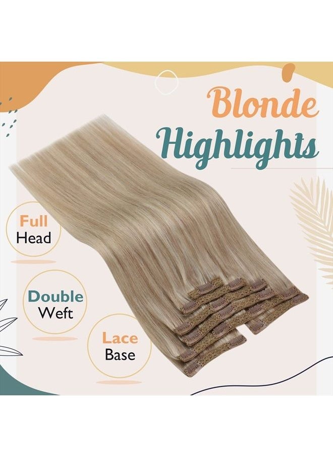 Ve Sunny Sunny Human Hair Clip in Extensions Ash Blonde Highlights Bleach Blonde Clip on Hair Extensions Blonde Real Hair Extensions Clip in Human Hair Highlights Blonde Can Be Toned 120g 18inch  - Image 3